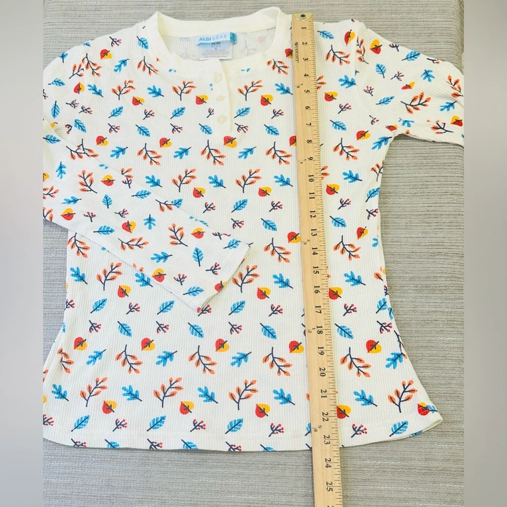 ALDI GEAR Ladies Pajamas Small Fall Edition Waffle‎ Knit white floral